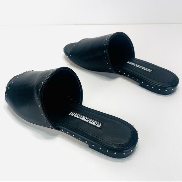 Charles David Sheriff Flat Slide Sandal Size 7 Black Luxury Leather Padded Comfy - Picture 3 of 16